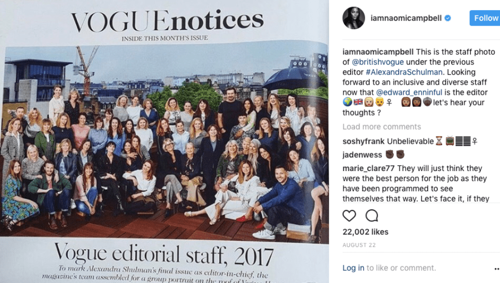 Picture of previous Vogue team on Naomi Campbell's Instagram