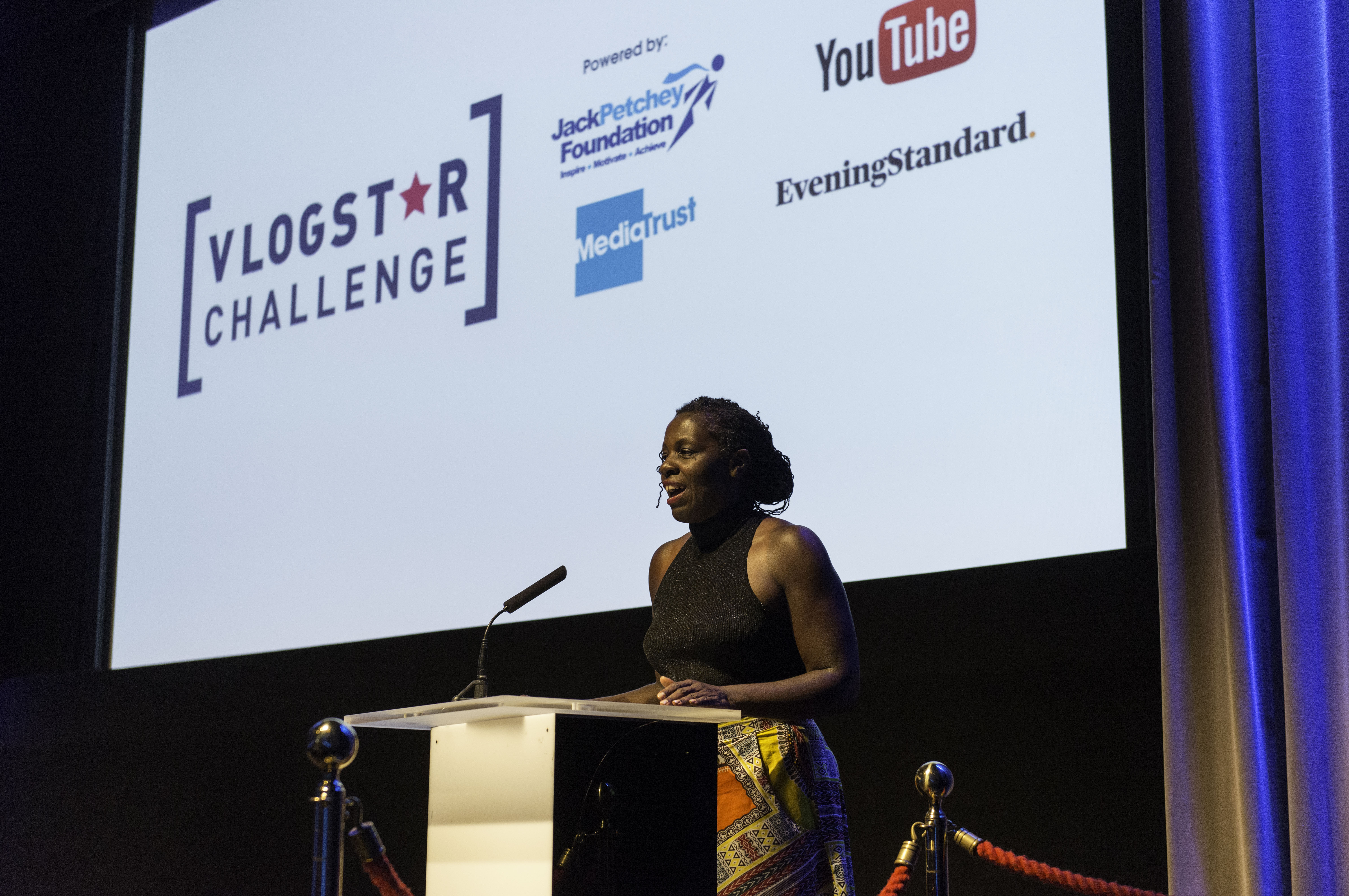 Naomi Seesay presenting at the 2017 Vlogstar Challenge final