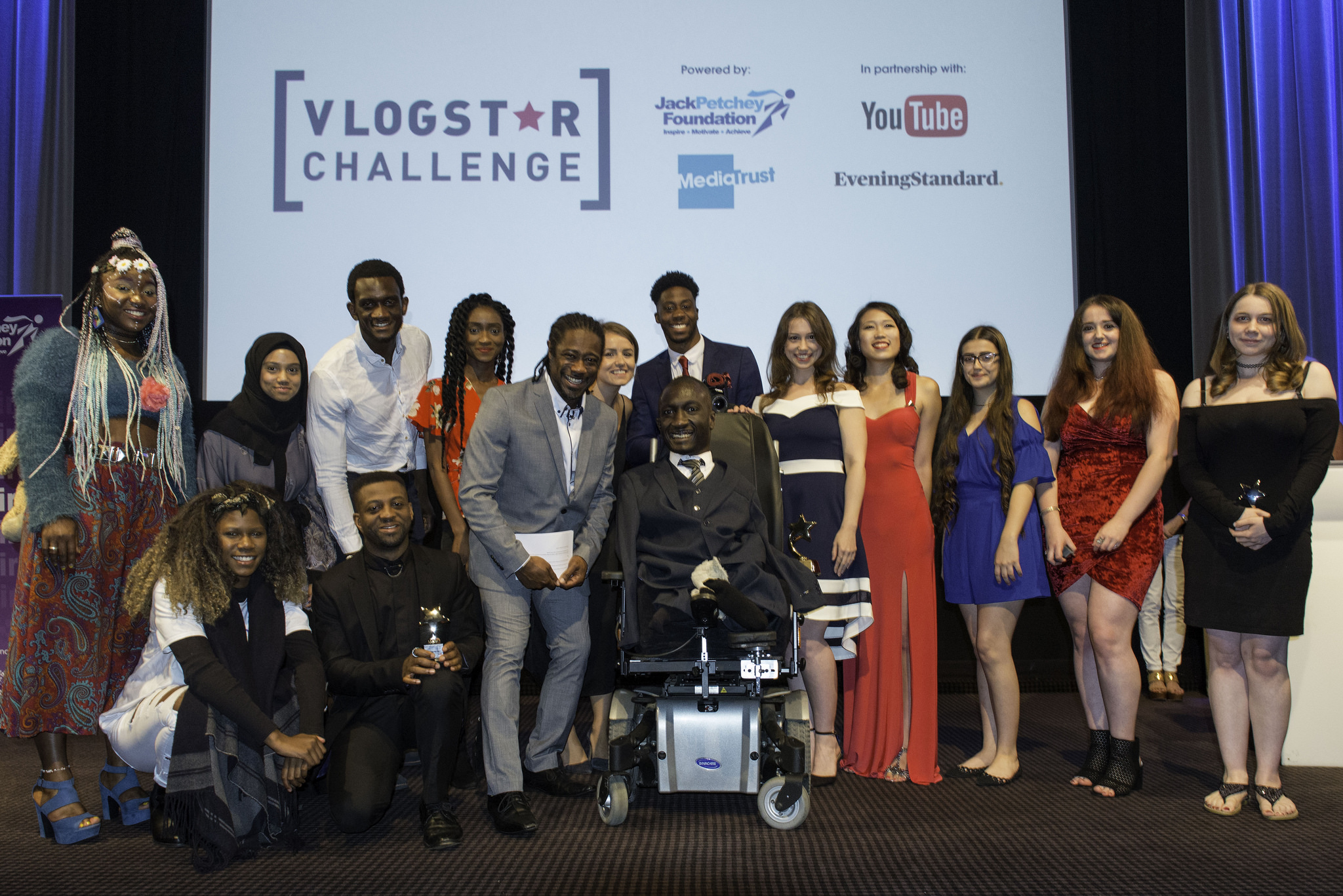 2017 Vlogstar Challenge finalists on the stage at BAFTA