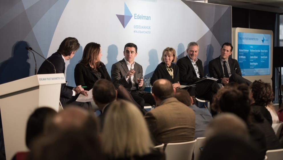 Panel at the Edelman Trust Barometer Launch in London on 22 January 2018.