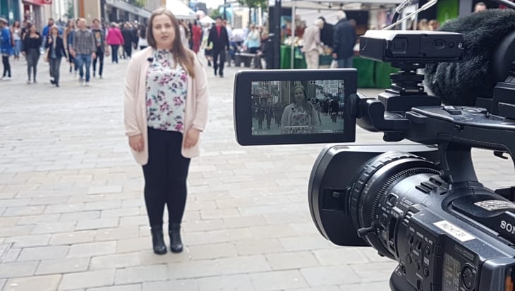 Nicole being filmed for her report for Itv tyne tees