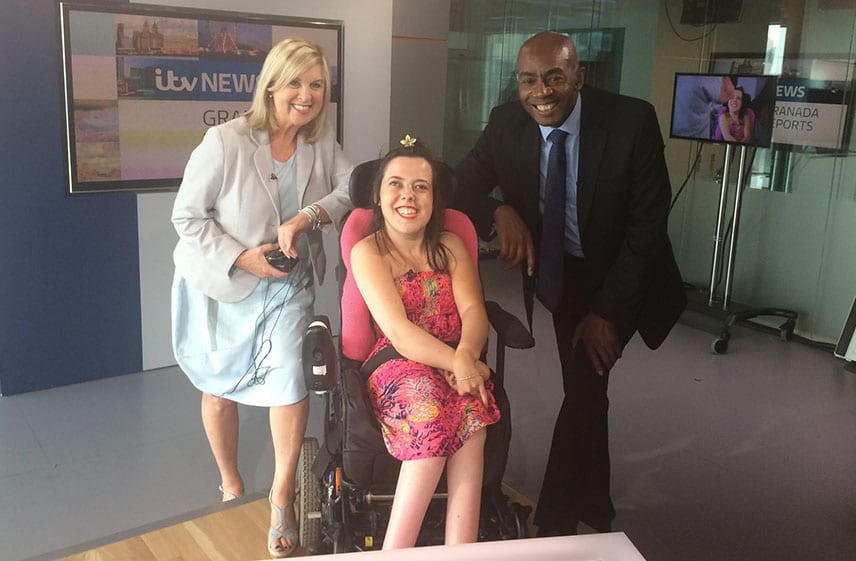 Francesca stands with ITV Granada presenters Tony and Lucy