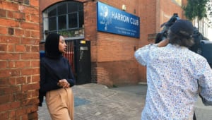 Hades being filmed by at ITV camera man at Harrow Club, a community youth hub in North Kensington