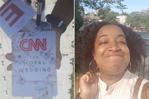Mahalia and a picture of her royal wedding press pass