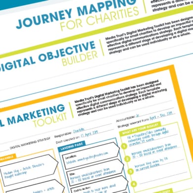 Digital marketing toolkit sheets spread out