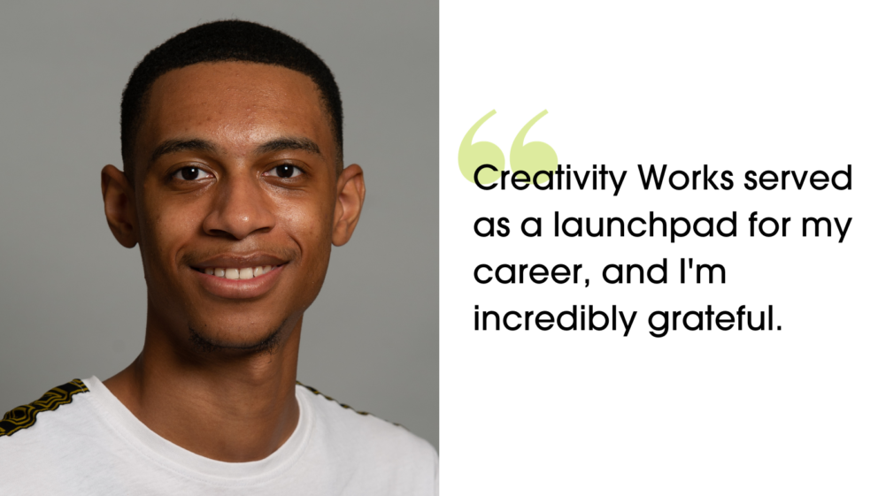 Headshot of Imaan. "Creativity Works served as a launchpad for my career, and I'm incredibly grateful."