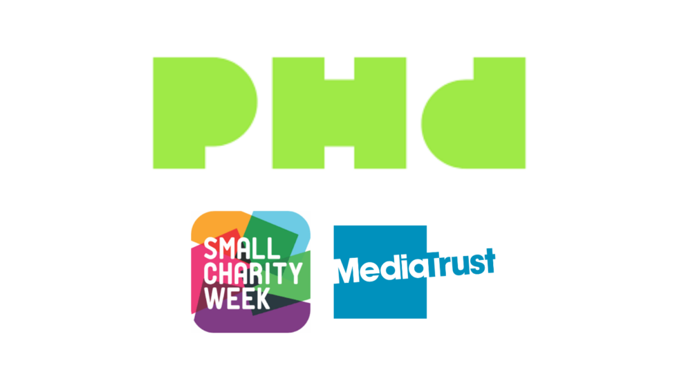 Logos for PHD, Small Charity Week and Media Trust