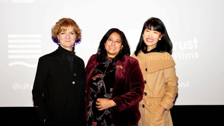 From left: BAFTA chair Sara Putt, City Bridge Foundation funding committee chair Nighat Qureishi and Media Trust CEO Su-Mei Thompson at the celebration event at the Everyman Borough Yards cinema